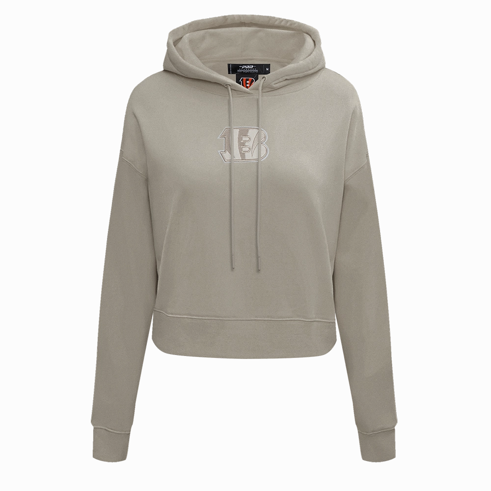NFL CINCINNATI BENGALS NEUTRAL WOMEN'S CROPPED PULLOVER HOODIE (TAUPE)