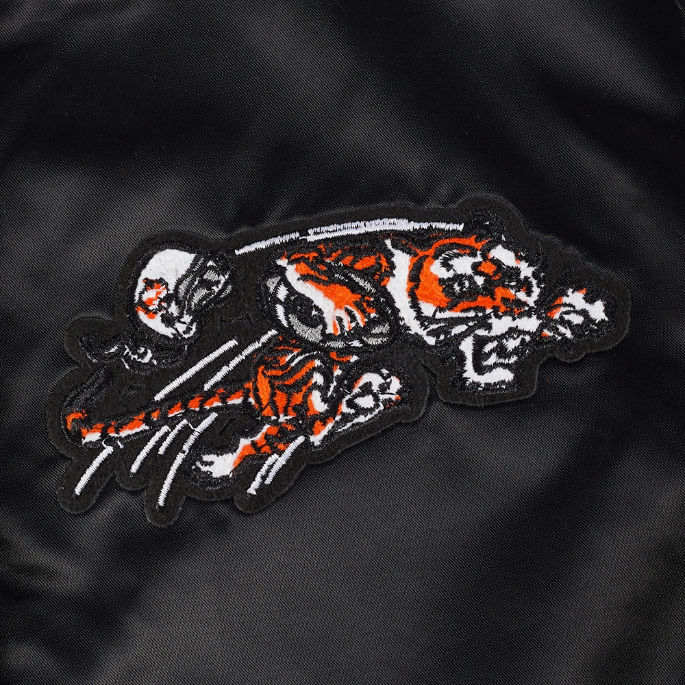 NFL CINCINNATI BENGALS RETRO CLASSIC WOMEN'S RIB SATIN JACKET (BLACK/ORANGE)