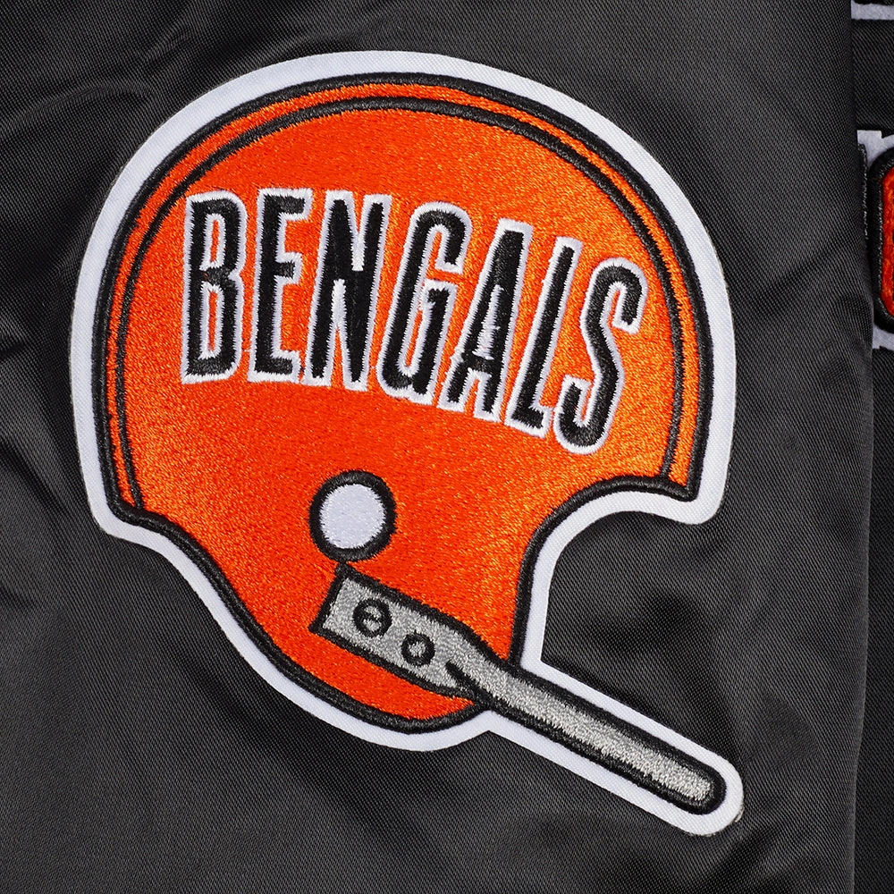 NFL CINCINNATI BENGALS RETRO CLASSIC WOMEN'S RIB SATIN JACKET (BLACK/ORANGE)