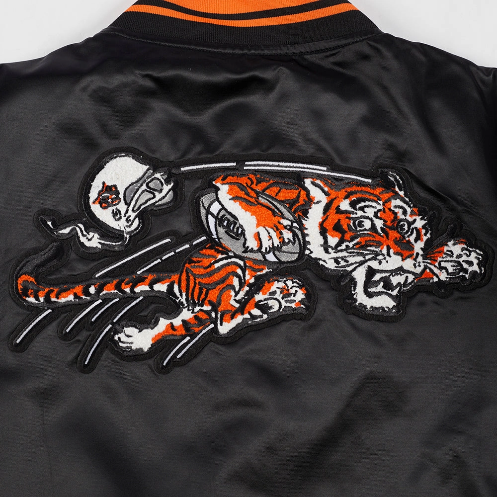 NFL CINCINNATI BENGALS RETRO CLASSIC WOMEN'S RIB SATIN JACKET (BLACK/ORANGE)