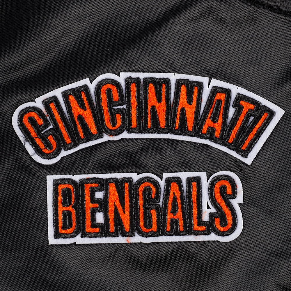 NFL CINCINNATI BENGALS RETRO CLASSIC WOMEN'S RIB SATIN JACKET (BLACK/ORANGE)