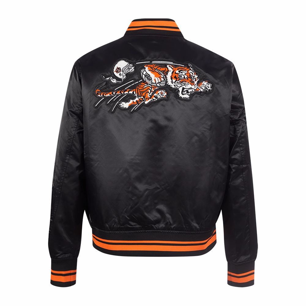 NFL CINCINNATI BENGALS RETRO CLASSIC WOMEN'S RIB SATIN JACKET (BLACK/ORANGE)