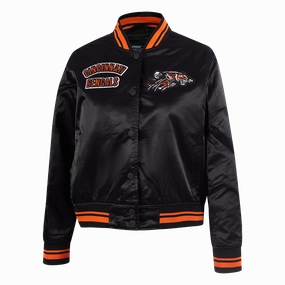 NFL CINCINNATI BENGALS RETRO CLASSIC WOMEN'S RIB SATIN JACKET (BLACK/ORANGE)