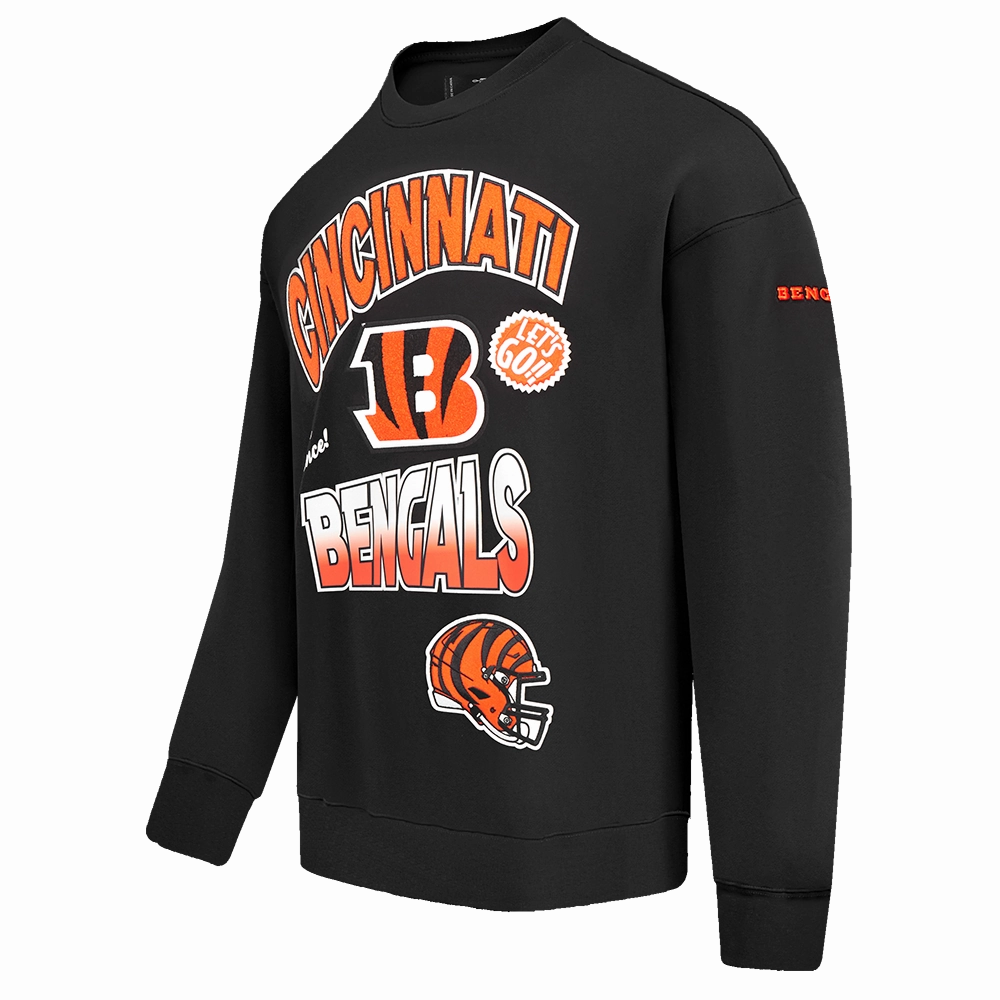 NFL CINCINNATI BENGALS TURN IT UP M DROP SHOULDER FLC CREWNECK (BLACK)