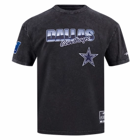 NFL DALLAS COWBOYS CHROME MEN'S COTTON JERSEY DROP SHOULDER TEE (WASHED BLACK)