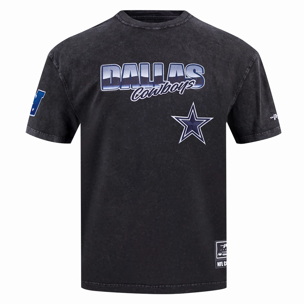 NFL DALLAS COWBOYS CHROME MEN'S COTTON JERSEY DROP SHOULDER TEE (WASHED BLACK)