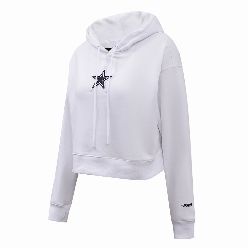 NFL DALLAS COWBOYS CLASSIC WOMEN'S CROPPED PULLOVER HOODIE (WHITE)