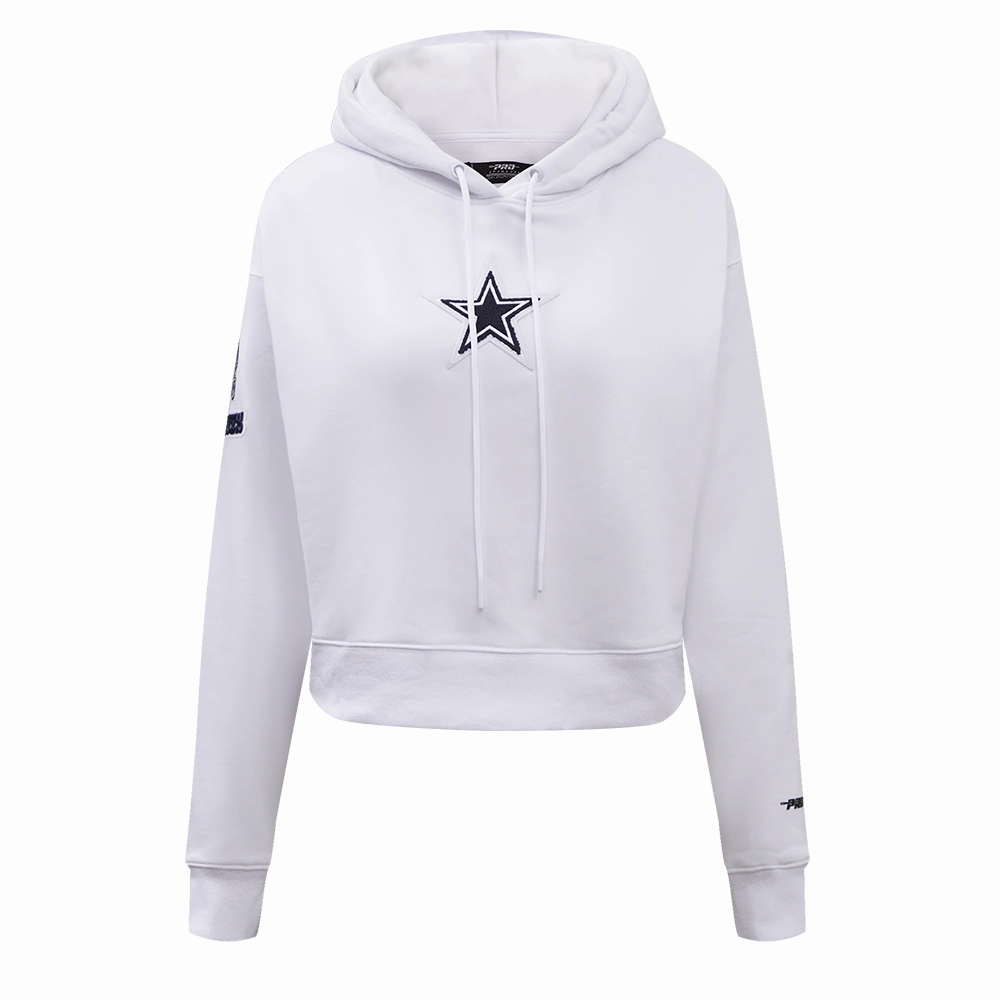 NFL DALLAS COWBOYS CLASSIC WOMEN'S CROPPED PULLOVER HOODIE (WHITE)