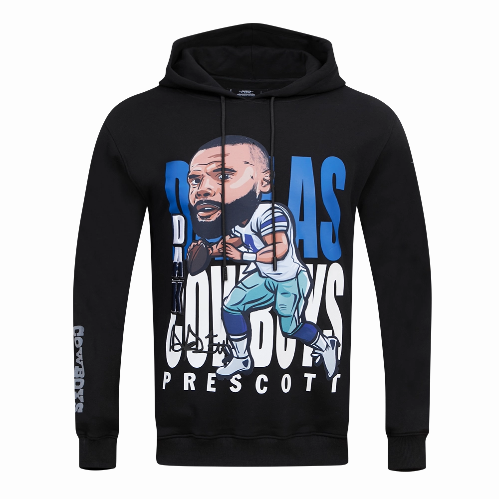 NFL DALLAS COWBOYS DAK PRESCOTT #4 REMIX AVATAR MEN'S FLEECE PULLOVER HOODIE (BLACK)