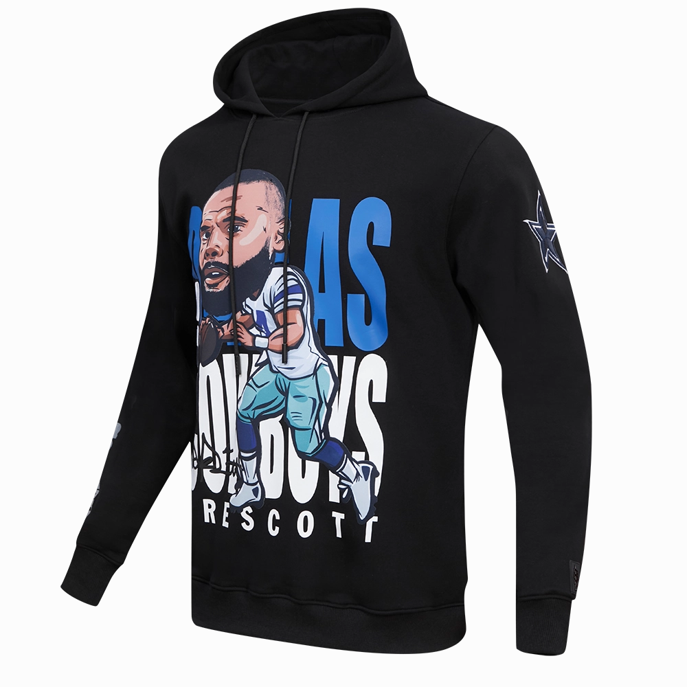NFL DALLAS COWBOYS DAK PRESCOTT #4 REMIX AVATAR MEN'S FLEECE PULLOVER HOODIE (BLACK)