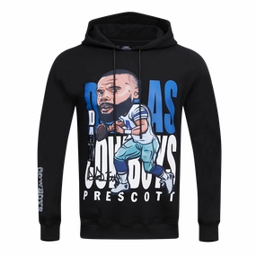 NFL DALLAS COWBOYS DAK PRESCOTT #4 REMIX AVATAR MEN'S FLEECE PULLOVER HOODIE (BLACK)