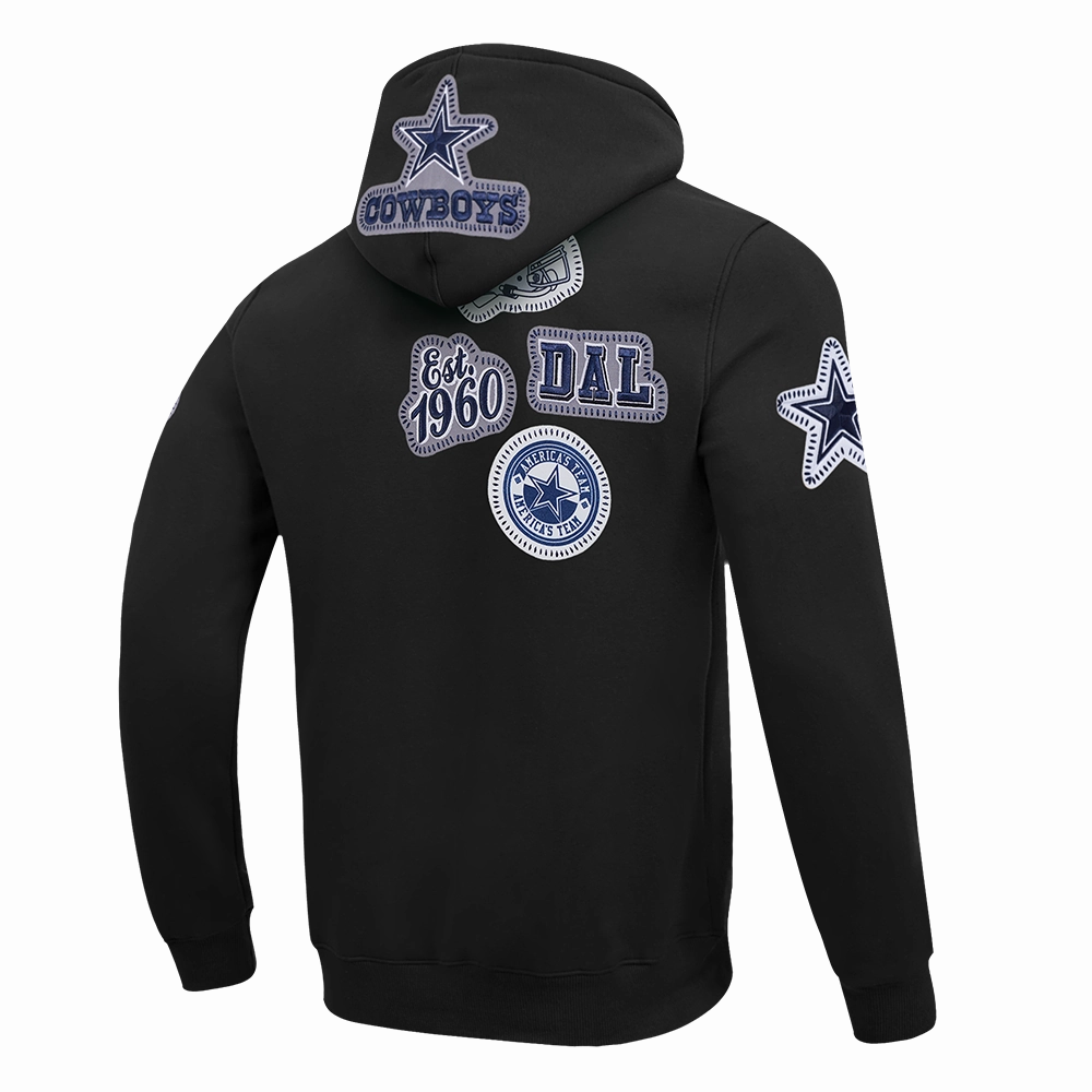 NFL DALLAS COWBOYS DIY PICK STITCH MEN'S DOUBLE KNIT PULLOVER HOODIE (BLACK)