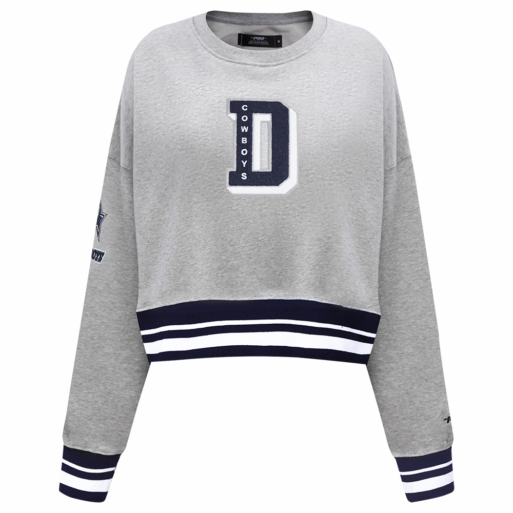 NFL DALLAS COWBOYS MASHUP WOMEN'S RIB CREWNECK (HEATHER GREY/MIDNIGHT NAVY)