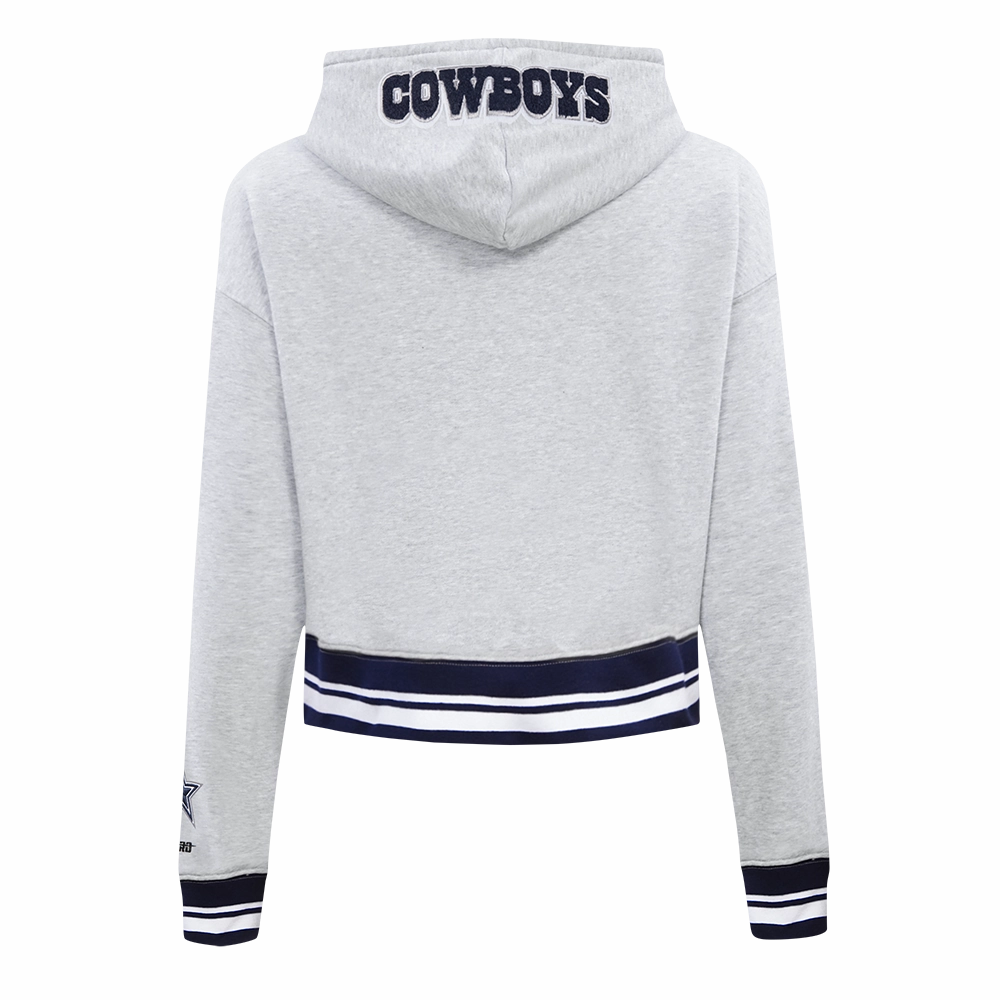 NFL DALLAS COWBOYS MASHUP WOMEN'S RIB CROPPED PULLOVER HOODIE (HEATHER GREY/MIDNIGHT NAVY)