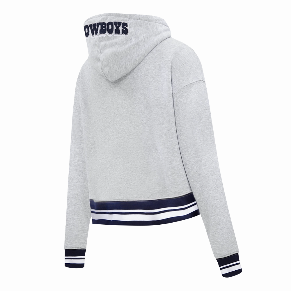 NFL DALLAS COWBOYS MASHUP WOMEN'S RIB CROPPED PULLOVER HOODIE (HEATHER GREY/MIDNIGHT NAVY)