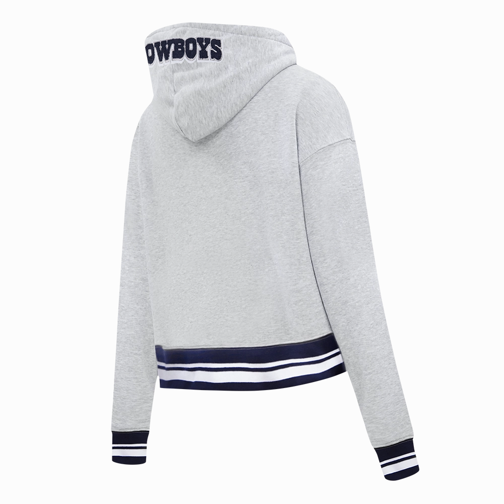 NFL DALLAS COWBOYS MASHUP WOMEN'S RIB CROPPED PULLOVER HOODIE (HEATHER GREY/MIDNIGHT NAVY)