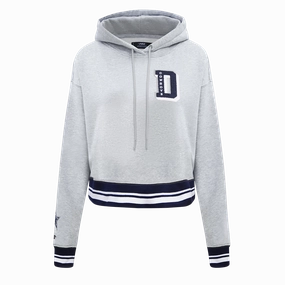 NFL DALLAS COWBOYS MASHUP WOMEN'S RIB CROPPED PULLOVER HOODIE (HEATHER GREY/MIDNIGHT NAVY)