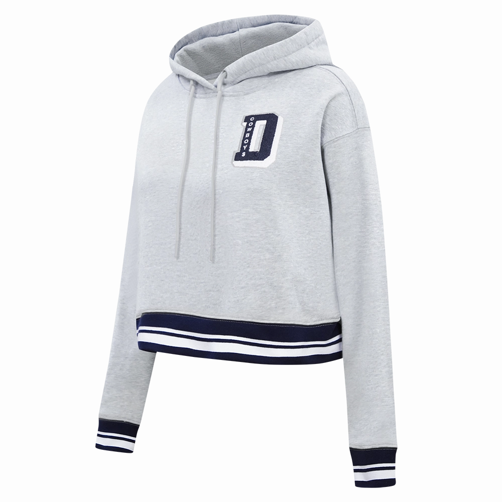 NFL DALLAS COWBOYS MASHUP WOMEN'S RIB CROPPED PULLOVER HOODIE (HEATHER GREY/MIDNIGHT NAVY)