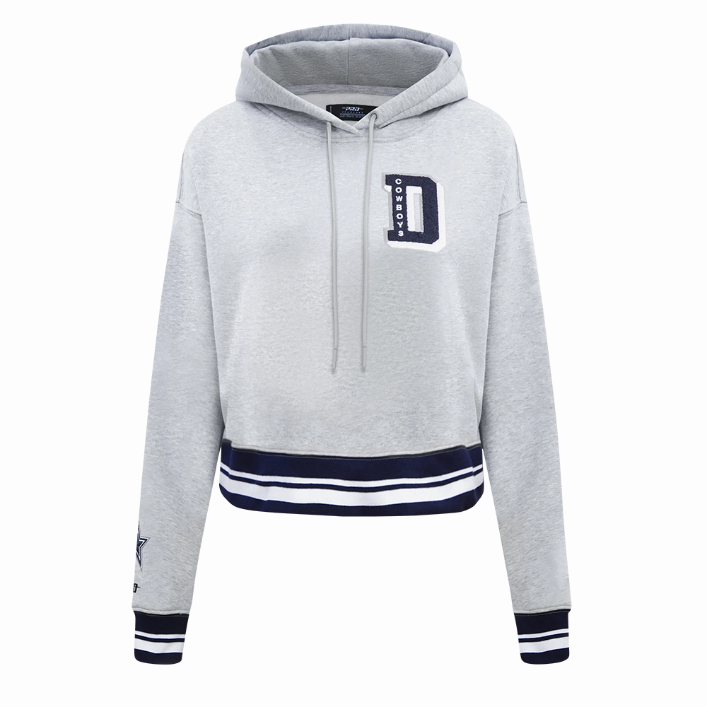 NFL DALLAS COWBOYS MASHUP WOMEN'S RIB CROPPED PULLOVER HOODIE (HEATHER GREY/MIDNIGHT NAVY)