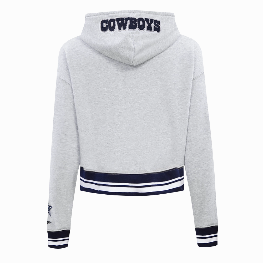 NFL DALLAS COWBOYS MASHUP WOMEN'S RIB CROPPED PULLOVER HOODIE (HEATHER GREY/MIDNIGHT NAVY)