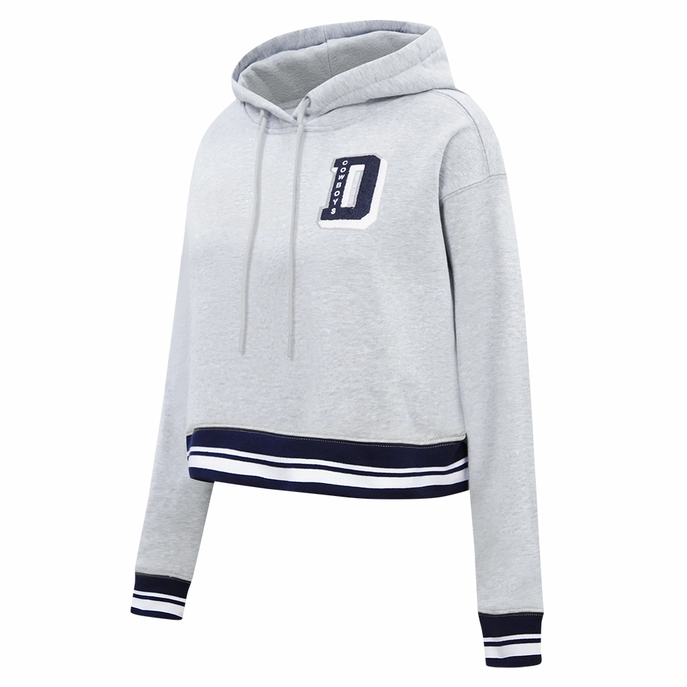 NFL DALLAS COWBOYS MASHUP WOMEN'S RIB CROPPED PULLOVER HOODIE (HEATHER GREY/MIDNIGHT NAVY)