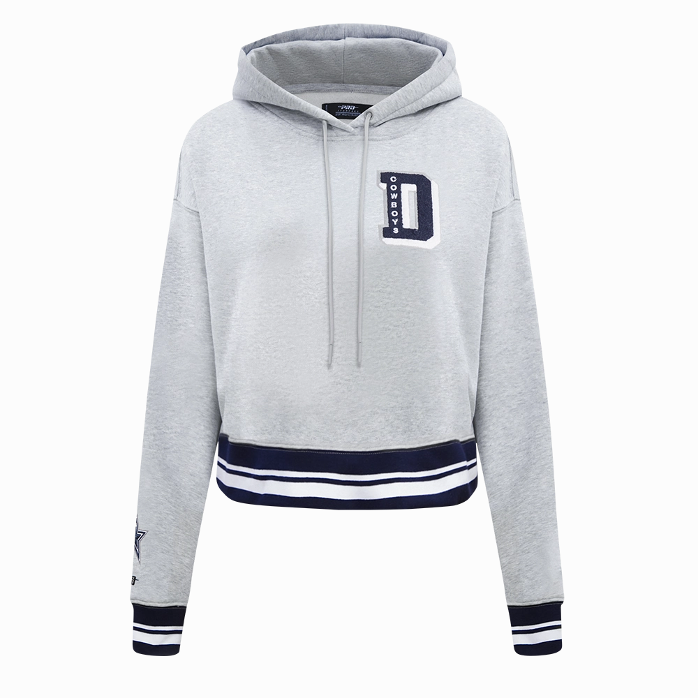 NFL DALLAS COWBOYS MASHUP WOMEN'S RIB CROPPED PULLOVER HOODIE (HEATHER GREY/MIDNIGHT NAVY)