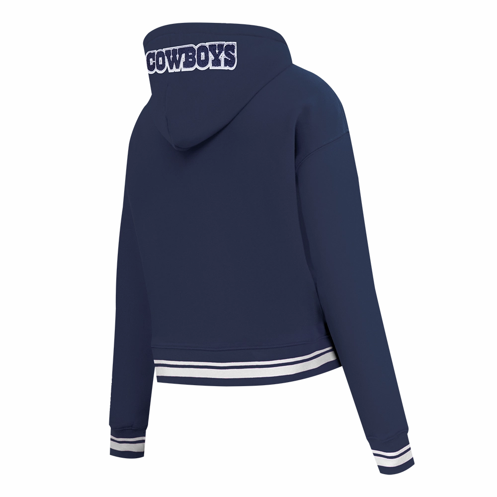 NFL DALLAS COWBOYS MASHUP WOMEN'S RIB CROPPED PULLOVER HOODIE (MIDNIGHT NAVY)