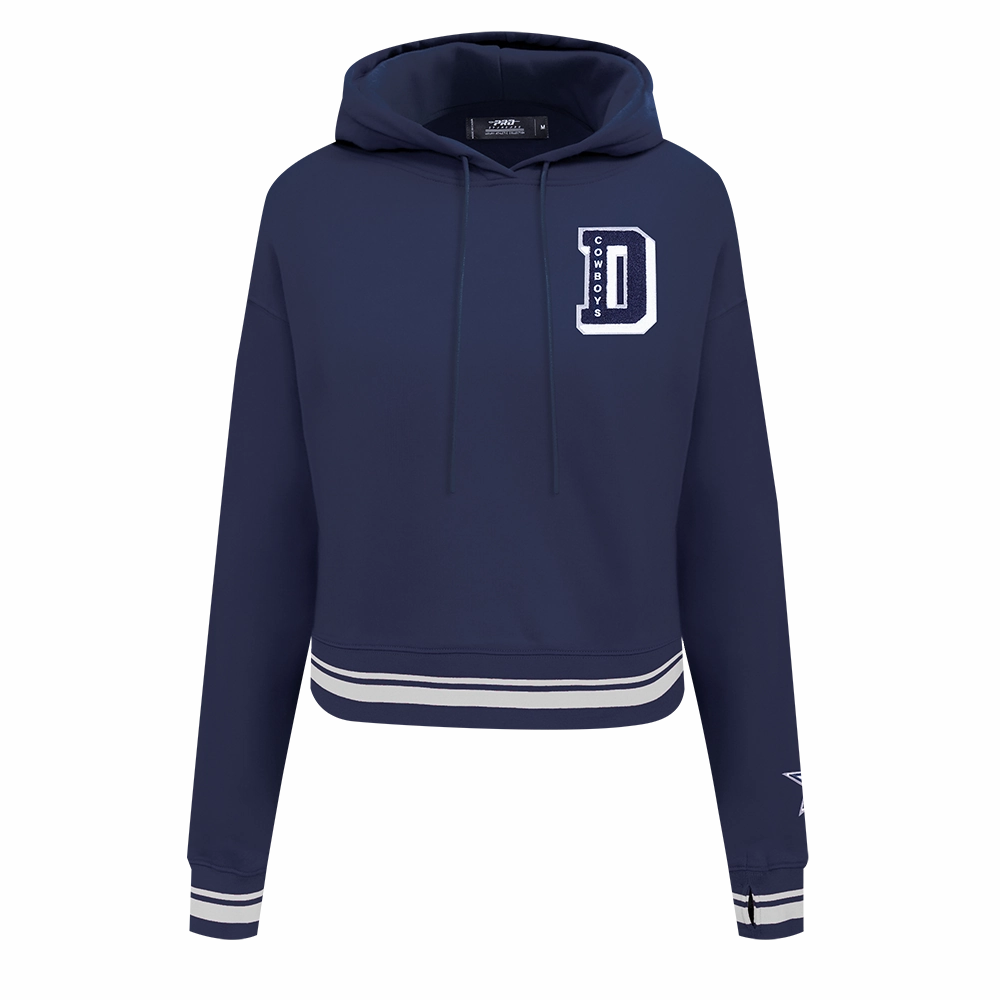 NFL DALLAS COWBOYS MASHUP WOMEN'S RIB CROPPED PULLOVER HOODIE (MIDNIGHT NAVY)