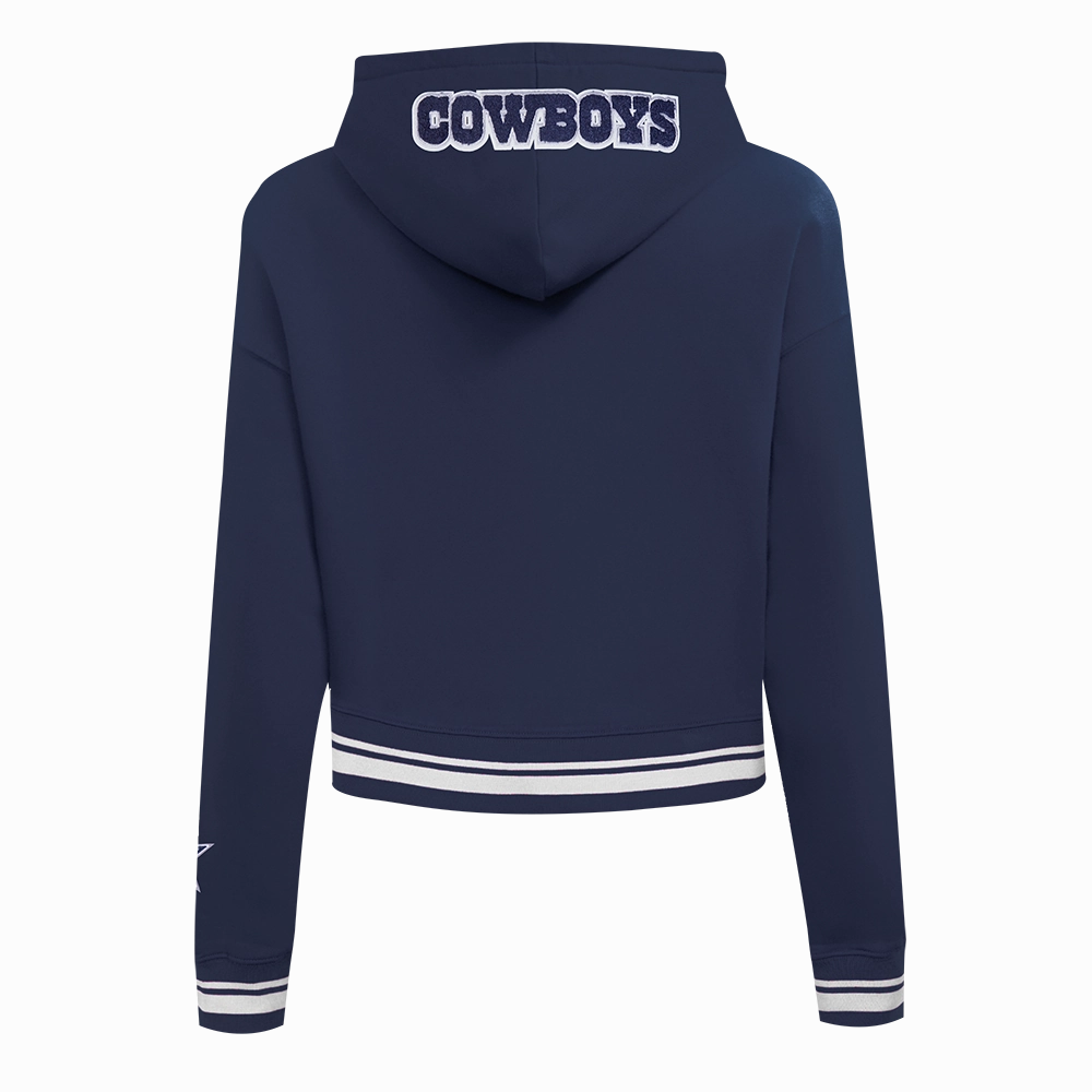 NFL DALLAS COWBOYS MASHUP WOMEN'S RIB CROPPED PULLOVER HOODIE (MIDNIGHT NAVY)