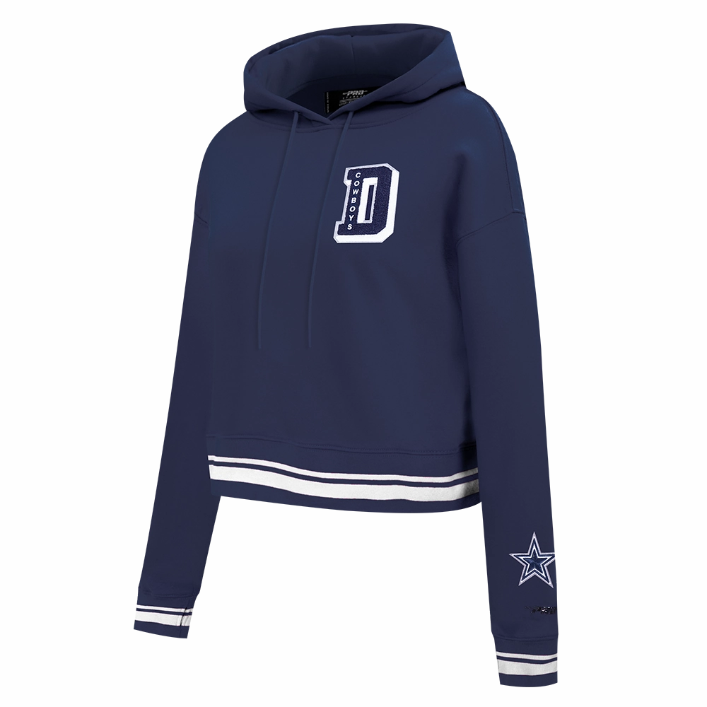 NFL DALLAS COWBOYS MASHUP WOMEN'S RIB CROPPED PULLOVER HOODIE (MIDNIGHT NAVY)