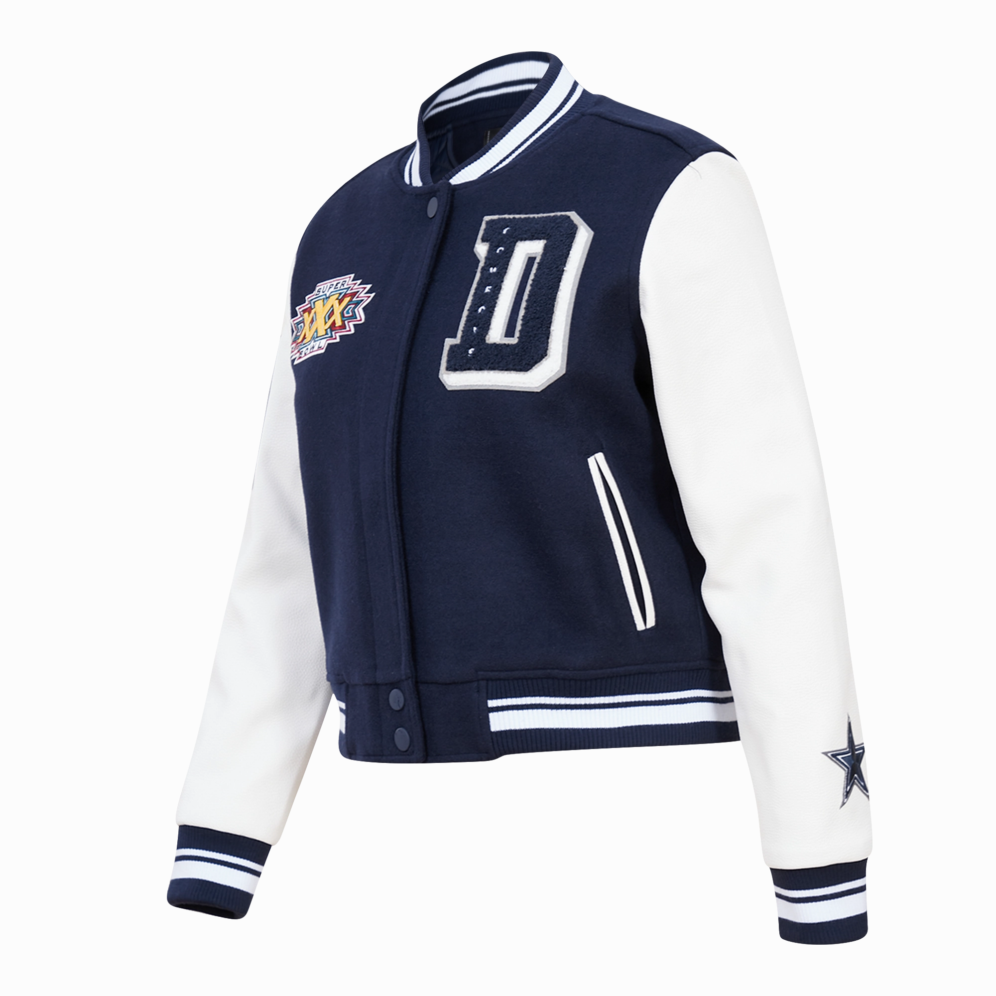 NFL DALLAS COWBOYS MASHUP WOMEN'S RIB WOOL VARSITY JACKET (MIDNIGHT NAVY/WHITE)