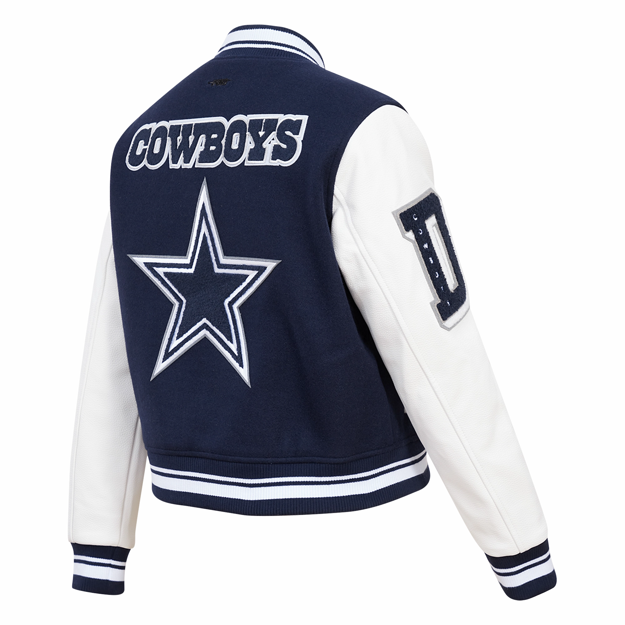 NFL DALLAS COWBOYS MASHUP WOMEN'S RIB WOOL VARSITY JACKET (MIDNIGHT NAVY/WHITE)