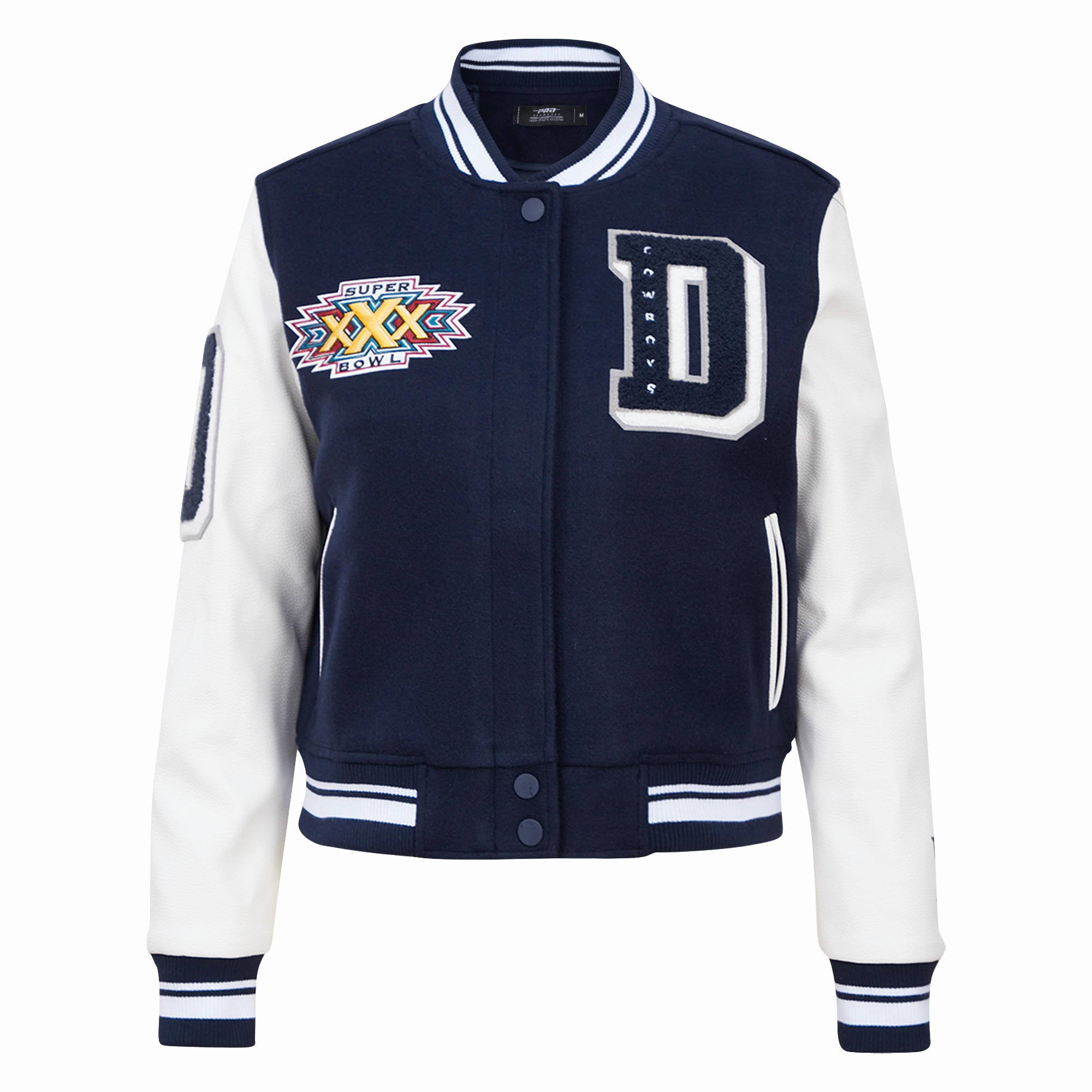 NFL DALLAS COWBOYS MASHUP WOMEN'S RIB WOOL VARSITY JACKET (MIDNIGHT NAVY/WHITE)