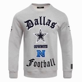 NFL DALLAS COWBOYS OLD ENGLISH MEN'S CREWNECK (HEATHER GREY)