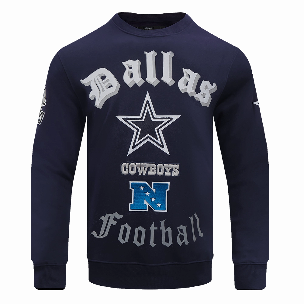 NFL DALLAS COWBOYS OLD ENGLISH MEN'S CREWNECK (MIDNIGHT NAVY)