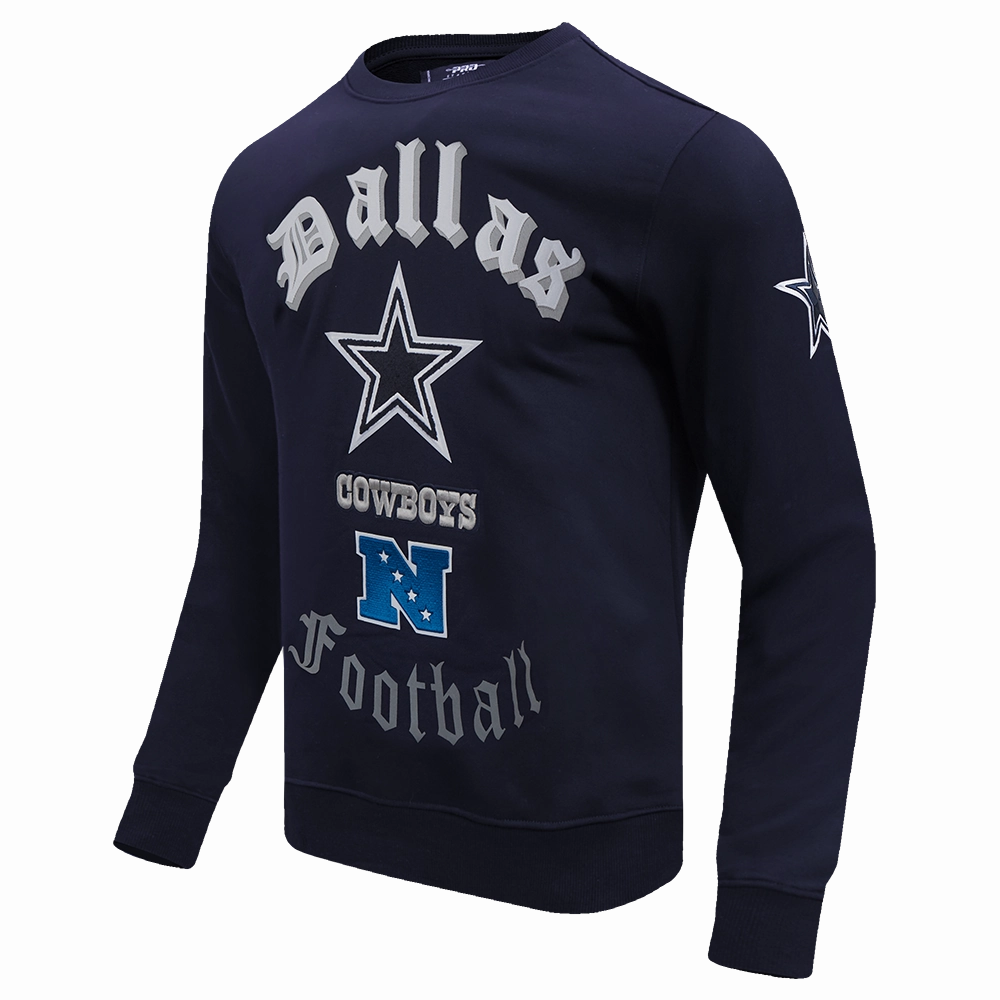 NFL DALLAS COWBOYS OLD ENGLISH MEN'S CREWNECK (MIDNIGHT NAVY)