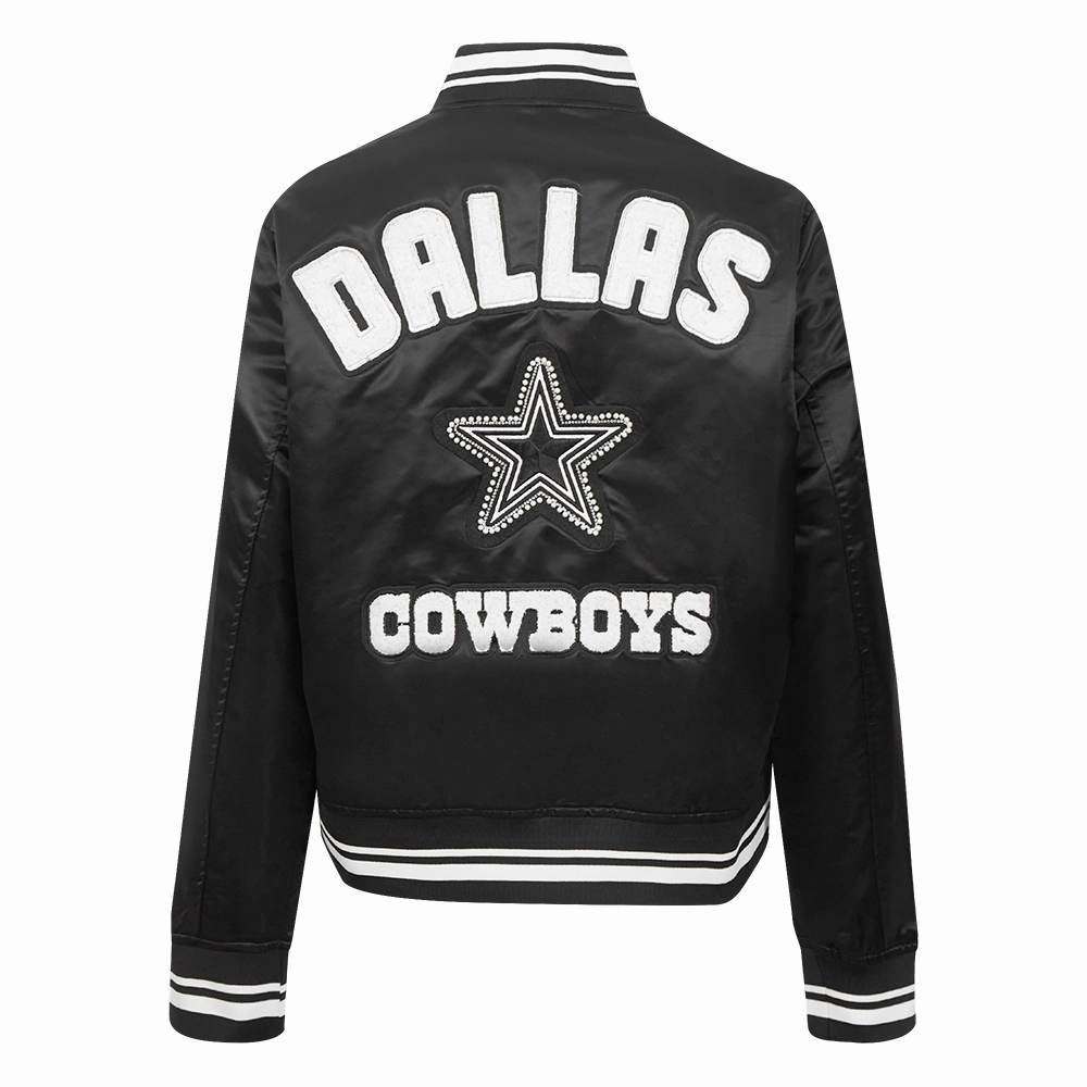 NFL DALLAS COWBOYS PEARLS WOMEN'S RIB SATIN JACKET (BLACK)