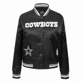 NFL DALLAS COWBOYS PEARLS WOMEN'S RIB SATIN JACKET (BLACK)