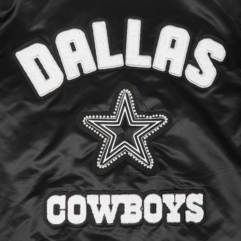 NFL DALLAS COWBOYS PEARLS WOMEN'S RIB SATIN JACKET (BLACK)