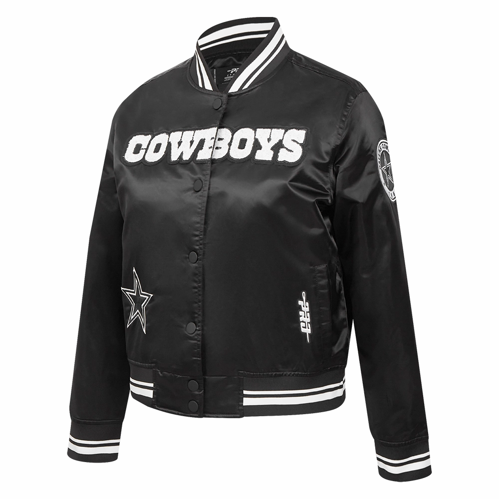 NFL DALLAS COWBOYS PEARLS WOMEN'S RIB SATIN JACKET (BLACK)