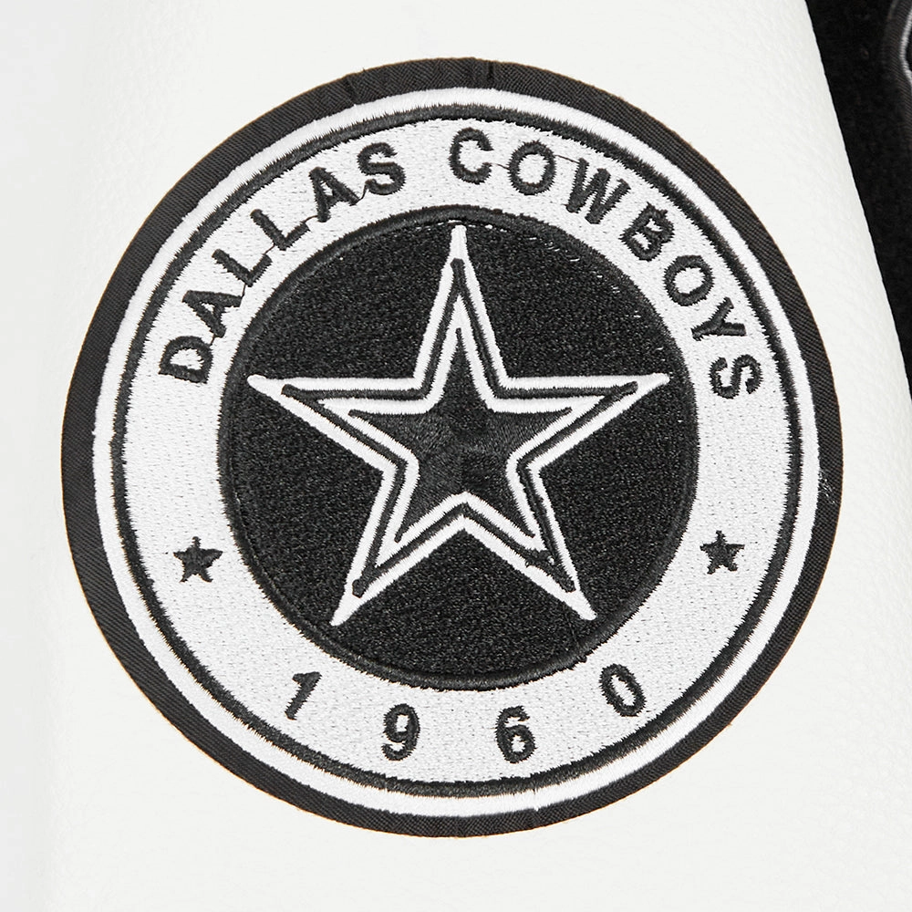 NFL DALLAS COWBOYS PEARLS WOMEN'S RIB WOOL VARSITY JACKET (BLACK/WHITE)