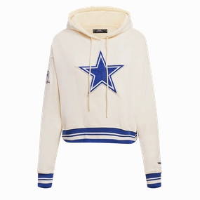NFL DALLAS COWBOYS RETRO CLASSIC WOMEN'S CROPPED PULLOVER HOODIE (EGGSHELL/DODGER BLUE)