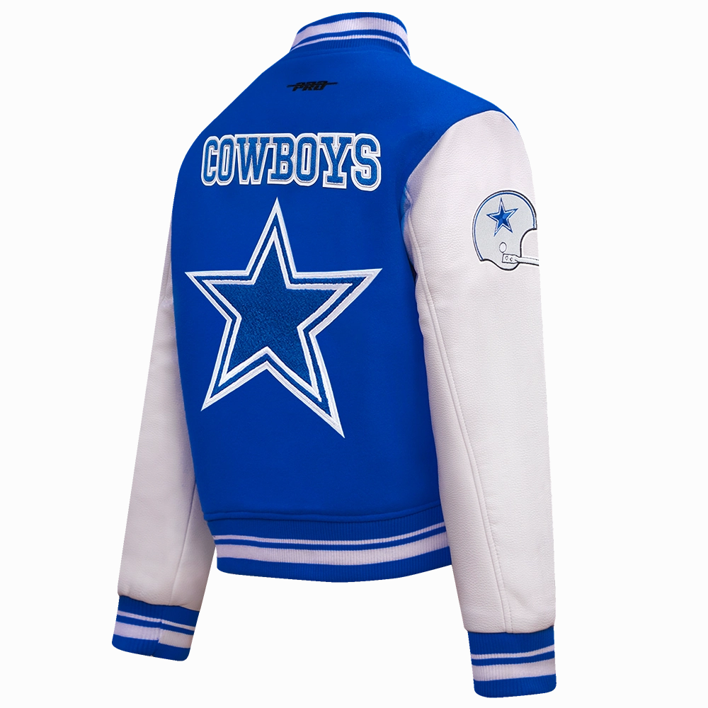 NFL DALLAS COWBOYS RETRO CLASSIC WOMEN'S RIB WOOL VARSITY JACKET (DODGER BLUE/WHITE)