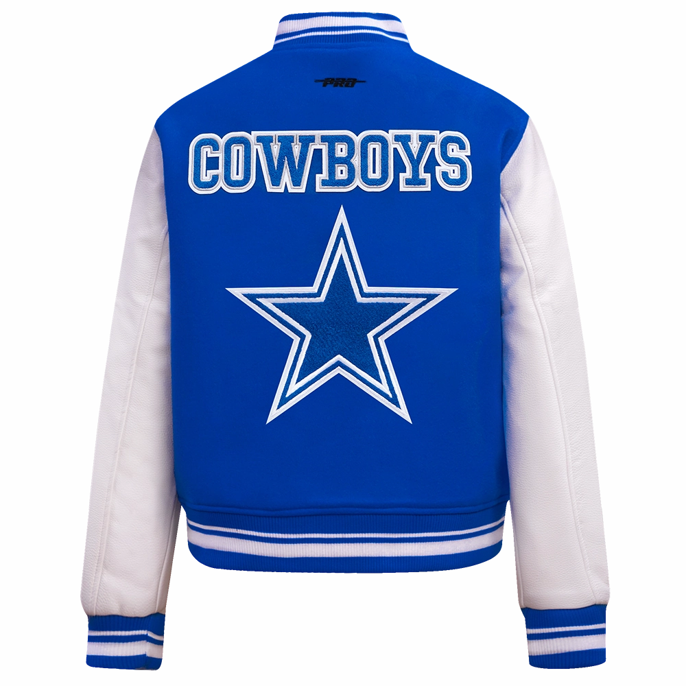 NFL DALLAS COWBOYS RETRO CLASSIC WOMEN'S RIB WOOL VARSITY JACKET (DODGER BLUE/WHITE)