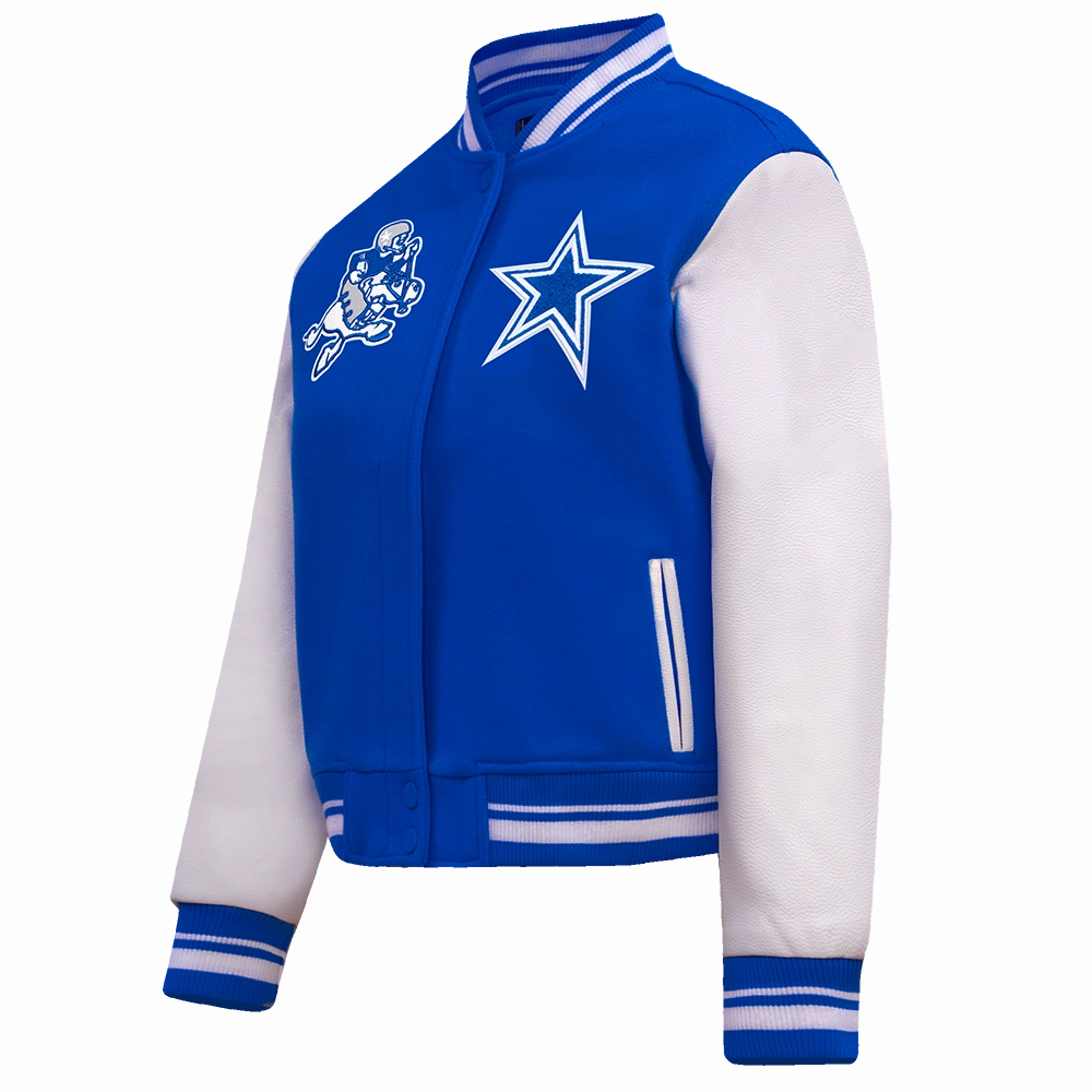 NFL DALLAS COWBOYS RETRO CLASSIC WOMEN'S RIB WOOL VARSITY JACKET (DODGER BLUE/WHITE)