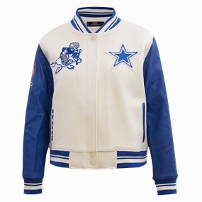 NFL DALLAS COWBOYS RETRO CLASSIC WOMEN'S RIB WOOL VARSITY JACKET (EGGSHELL/DODGER BLUE)