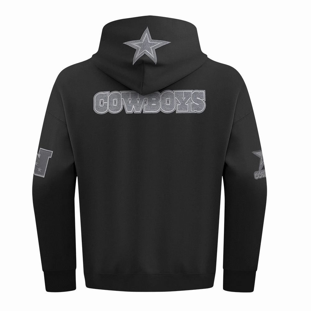 NFL DALLAS COWBOYS REVERSE FRENCH TERRY MEN'S DROP SHOULDER FLEECE PULLOVER HOODIE (BLACK)