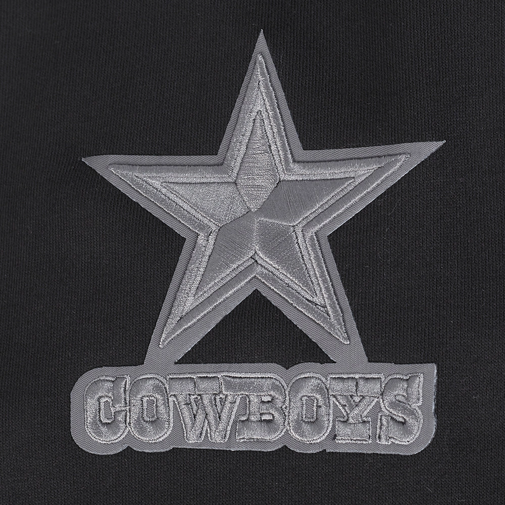 NFL DALLAS COWBOYS REVERSE FRENCH TERRY MEN'S DROP SHOULDER FLEECE PULLOVER HOODIE (BLACK)