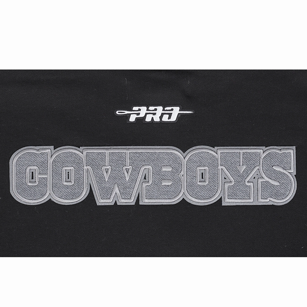 NFL DALLAS COWBOYS REVERSE FRENCH TERRY MEN'S DROP SHOULDER FLEECE PULLOVER HOODIE (BLACK)