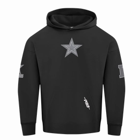 NFL DALLAS COWBOYS REVERSE FRENCH TERRY MEN'S DROP SHOULDER FLEECE PULLOVER HOODIE (BLACK)